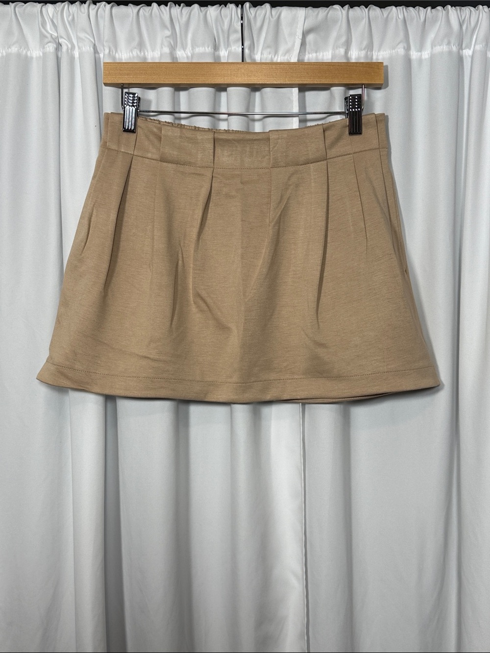 High-Rise Pleated Mini Skirt in Tan